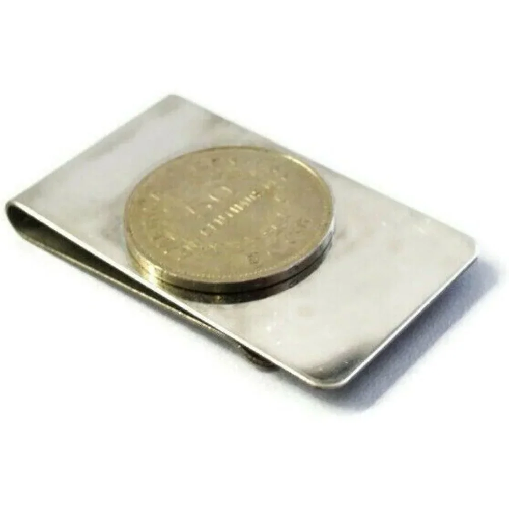 50 Centimos B.C.C.R. Coin Money Clip Stainless Steel Wallet Cash Holder Silver